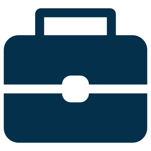 Dark blue silhouette of a briefcase icon with a handle on top and a central latch, set against a light gray background—perfect for representing law firm practice areas.