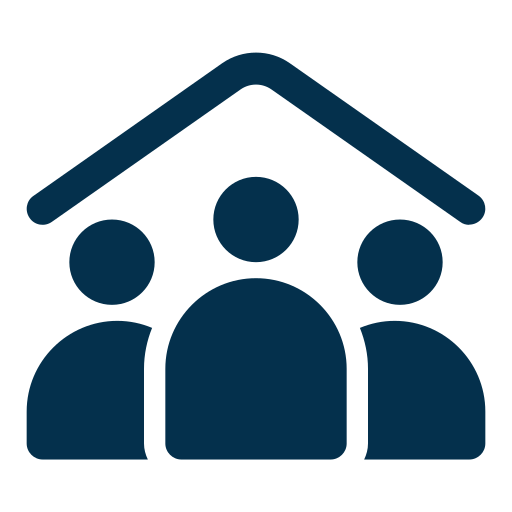 Icon of three people under a roof, representing a group or family inside a house—an ideal symbol for law firm practice areas focused on family law and legal matters affecting households.